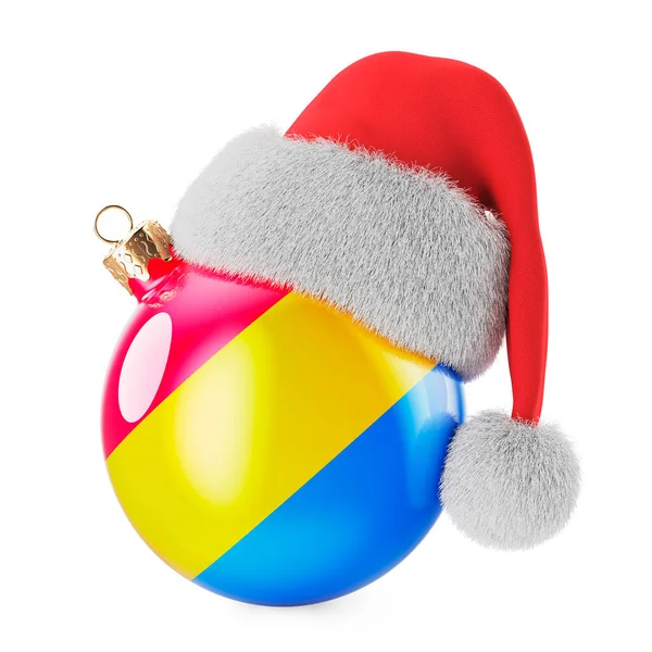 Palla Natale Con Bandiera Pansessuale Cappello Babbo Natale Rendering Isolato — Foto Stock