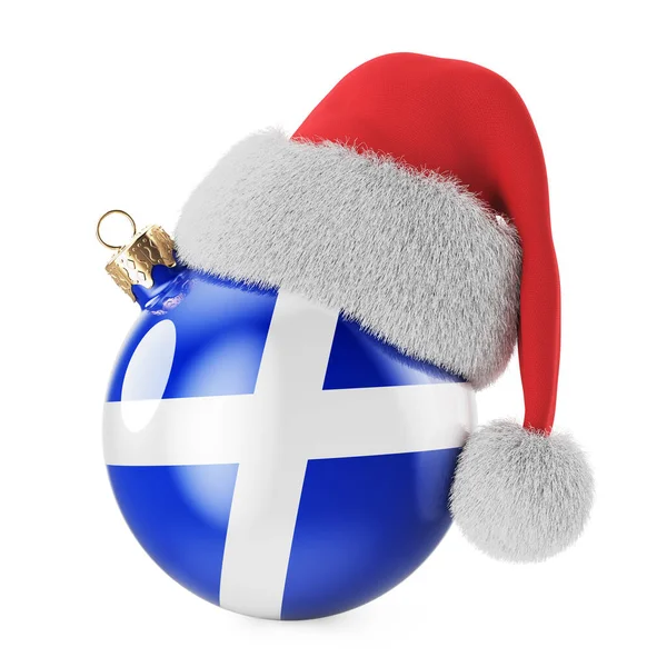 Karácsonyi Bál Skót Zászlóval Mikulás Sapkával Karácsony Újév Skóciában Koncepció — Stock Fotó