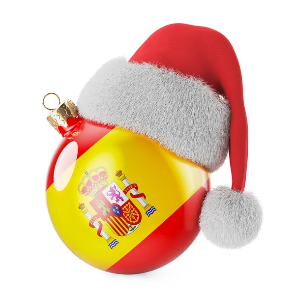 Bola Navidad Con Bandera España Sombrero Santa Claus Navidad Año — Foto de Stock