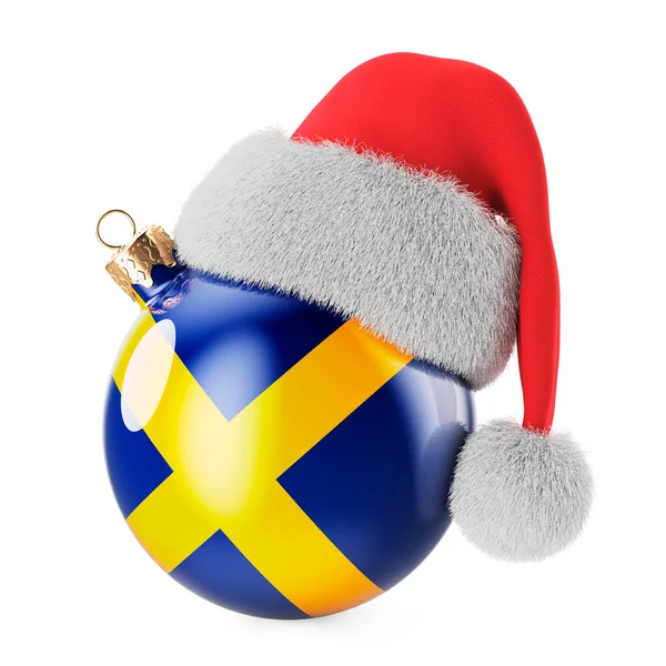 Bola Natal Com Bandeira Sueca Chapéu Papai Noel Natal Ano — Fotografia de Stock