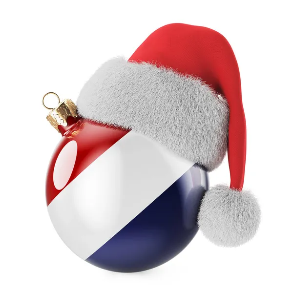 Świąteczny Bal Holenderską Flagą Kapeluszem Świętego Mikołaja Boże Narodzenie Nowy — Zdjęcie stockowe