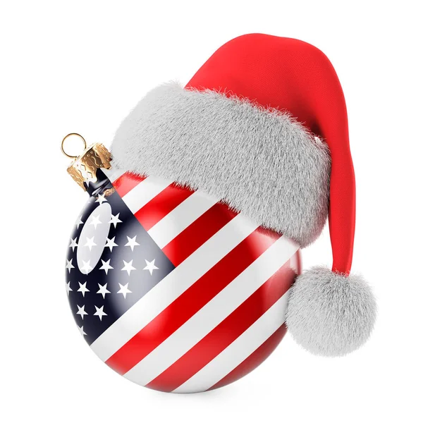 Julbal Med Usa Flagga Och Jultomten Hatt Jul Och Nyår — Stockfoto