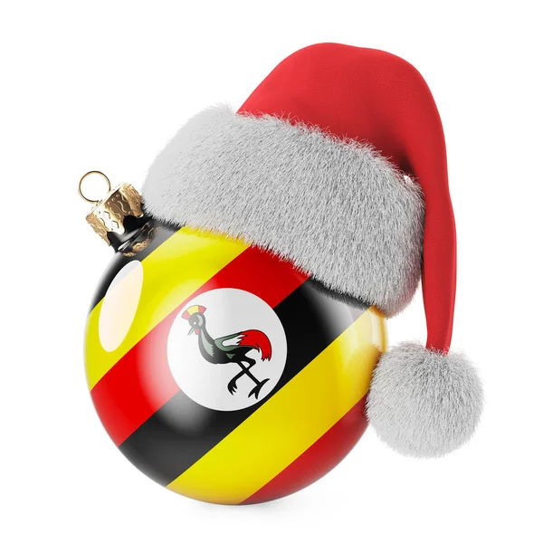 Різдвяний Прапором Уганди Капелюхом Санта Клауса Різдво Новий Рік Уганді — стокове фото