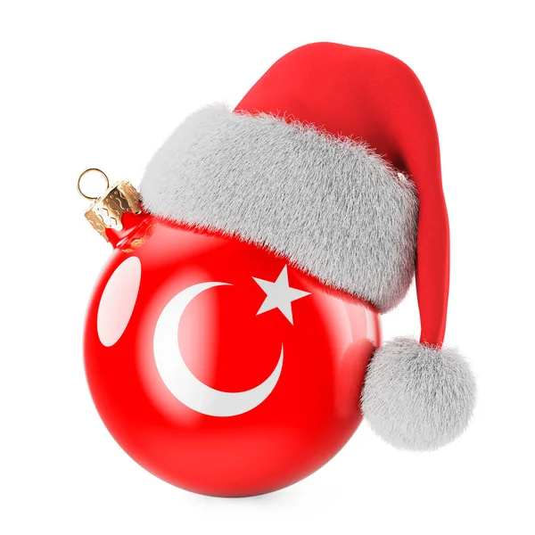 Pallone Natale Con Bandiera Turca Cappello Babbo Natale Natale Capodanno — Foto Stock
