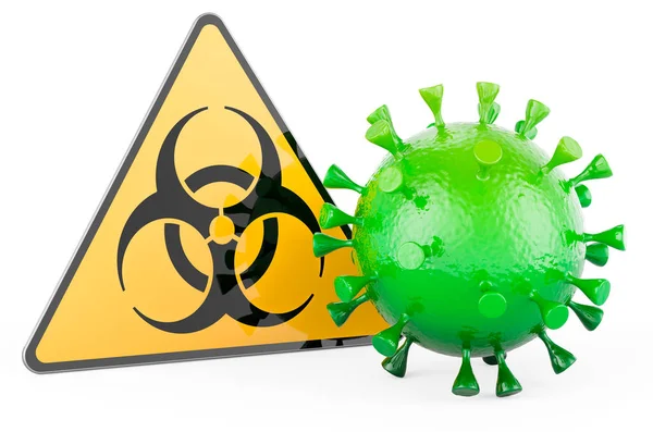 Biyolojik Tehlike Işaretli Virüs Beyaz Arkaplanda Boyutlu Görüntüleme — Stok fotoğraf
