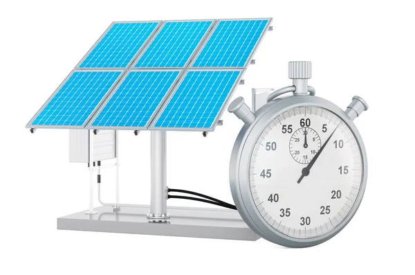 Painel Solar Com Cronômetro Renderização Isolado Fundo Branco — Fotografia de Stock