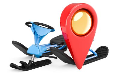 Harita işaretleyicili Snowracer. Beyaz arkaplanda 3B görüntüleme izole edildi 