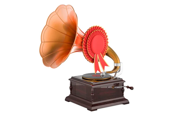 Retro Grammofoon Met Beste Keuze Badge Rendering Geïsoleerd Witte Achtergrond — Stockfoto