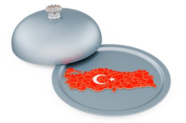 Türk haritalı bir restoran saati. Beyaz arkaplanda 3B görüntüleme izole edildi