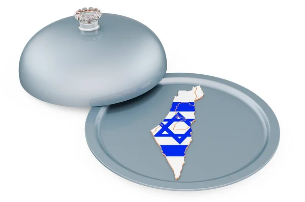 Restaurang Cloche Med Israelisk Karta Rendering Isolerad Vit Bakgrund — Stockfoto