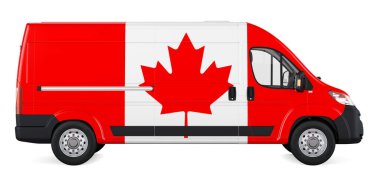Canadian flag painted on commercial delivery van. Freight delivery in Canada, concept. 3D rendering isolated on white background clipart