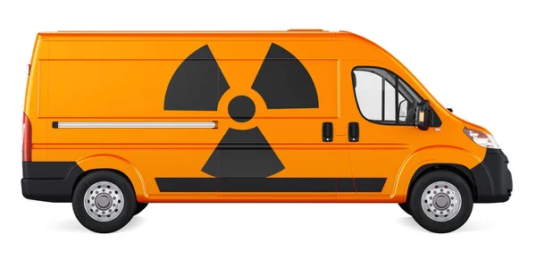 Коммерческий Фургон Доставки Радиационным Символом Рендеринг Изолирован Белом Фоне — стоковое фото