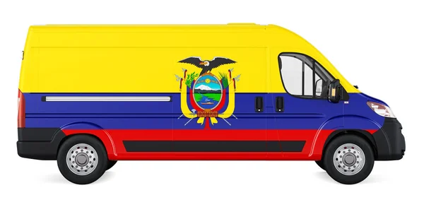 商業配達車に描かれたエクアドルの旗 エクアドルでの貨物輸送 コンセプト 白い背景に隔離された3Dレンダリング — ストック写真
