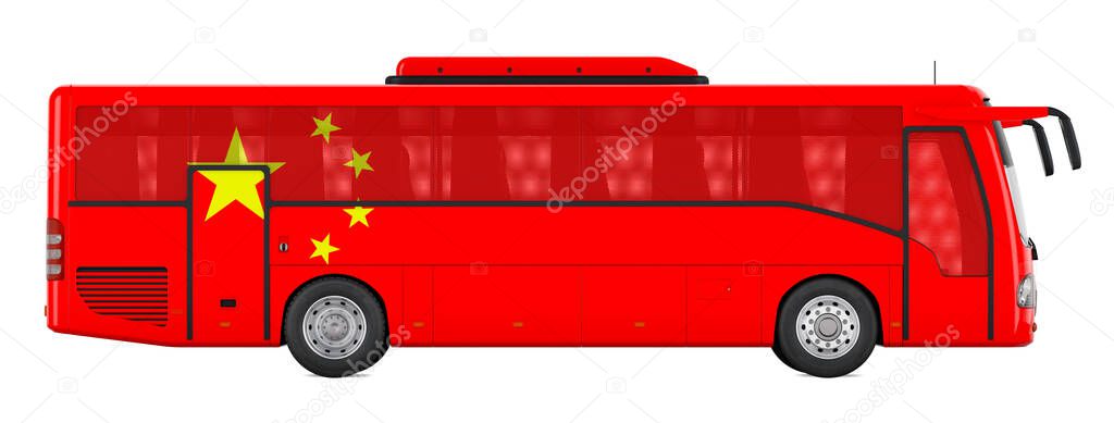 Bus travel in China, Chinese bus tours, concept. 3D rendering isolated on white background