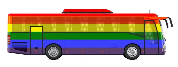 Autobús Con Bandera Lgbt Orgullo Arco Iris Representación Aislada Sobre — Foto de Stock