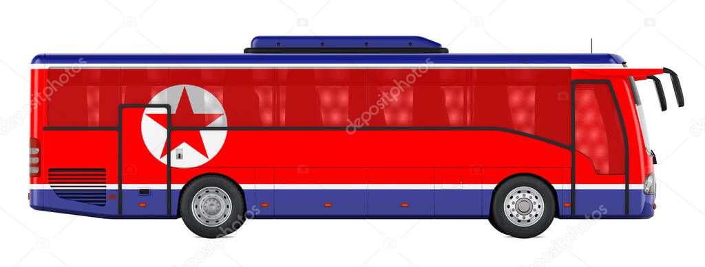 Bus travel in North Korea, North Korean bus tours, concept. 3D rendering isolated on white background