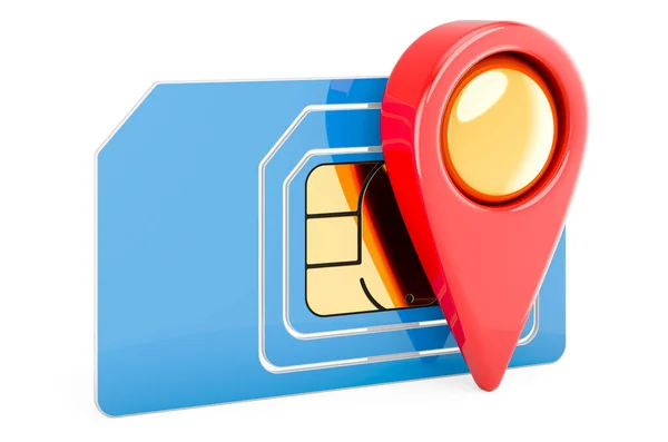 Sim Card Map Pointer Rendering Isolated White Background — Stock Photo, Image