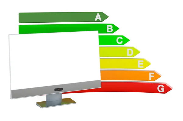 Moniteur Ordinateur Avec Tableau Efficacité Énergétique Rendu Isolé Sur Fond — Photo