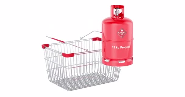 Propane Cylinder Compressed Gas Adding Shopping Basket Animation Rendering Isolated — Vídeos de Stock