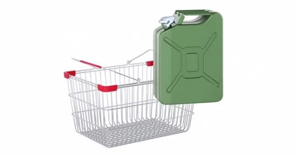 Jerrycan Adding Shopping Basket Animation Rendering Isolated White Background — Stockvideo