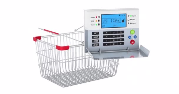 Security Alarm System Adding Shopping Basket Animation Rendering Isolated White — Stock Video