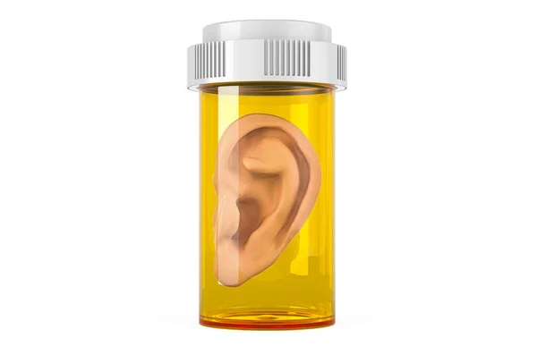 Oreja Dentro Botella Médica Pastillas Medicamentos Para Enfermedad Del Oído — Foto de Stock