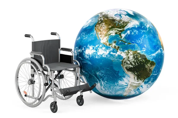 Wózek Inwalidzki Earth Globe Renderowanie Odizolowany Białym Tle Obraz Ziemi — Zdjęcie stockowe