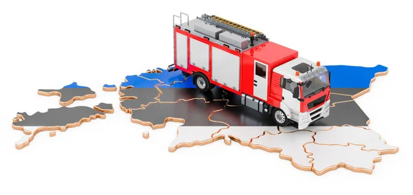 Пожежний Департамент Естонії Вантажівка Пожежним Двигуном Естонській Карті Рендеринг Ізольований — стокове фото