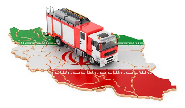 Πυροσβεστική Στο Ιράν Πυροσβεστικό Όχημα Στον Ιρανικό Χάρτη Απόδοση Απομονωμένη — Φωτογραφία Αρχείου