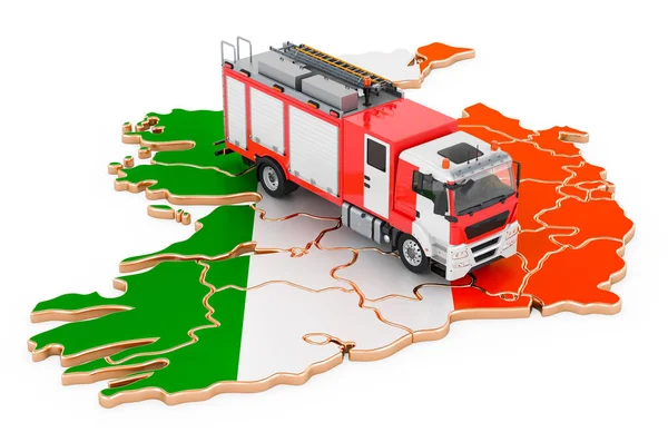Πυροσβεστική Στην Ιρλανδία Πυροσβεστικό Όχημα Στον Ιρλανδικό Χάρτη Απόδοση Απομονωμένη — Φωτογραφία Αρχείου