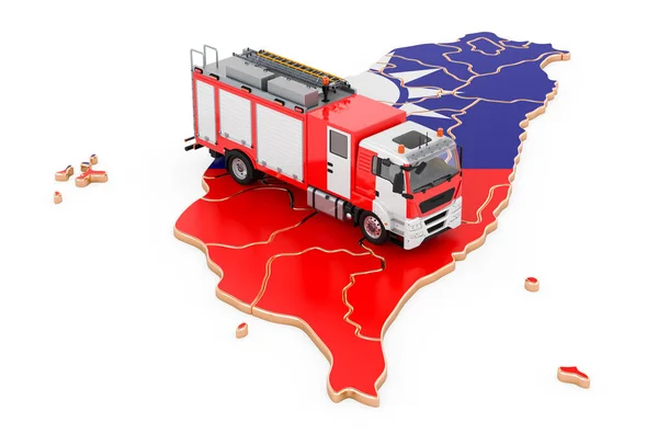 Вогневий Відділ Тайвані Вантажівка Пожежних Двигунів Карті Тайваню Рендеринг Ізольований — стокове фото