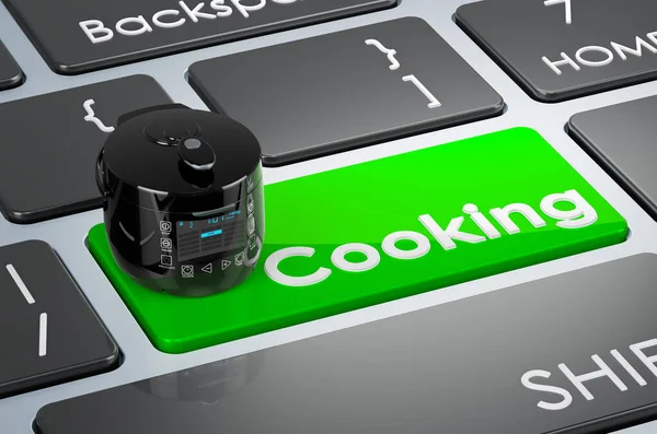 Multicooker Automático Teclado Cocinar Llave Verde Renderizado — Foto de Stock