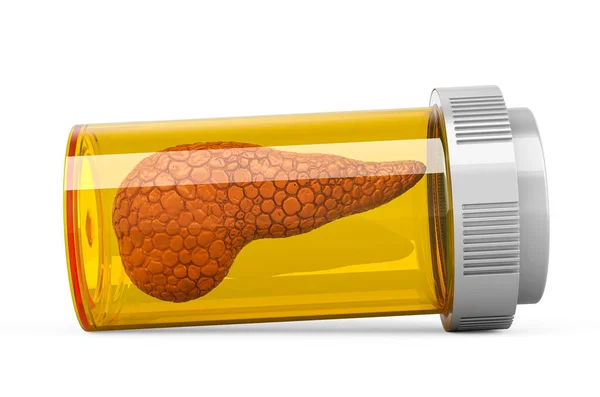 Pancreas Medical Bottle Pills Medicines Pancreas Disease Concept Rendering Isolated — Stock Photo, Image