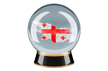 Gürcistan haritalı kristal küre. Georgia için tahminler ve tahminler, konsept. Beyaz arkaplanda 3B görüntüleme izole edildi