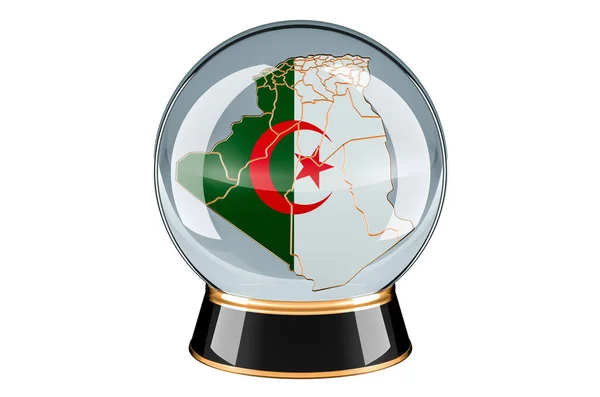 アルジェリアの地図とクリスタルボール アルジェリア 概念の予測と予測 白い背景に隔離された3Dレンダリング — ストック写真