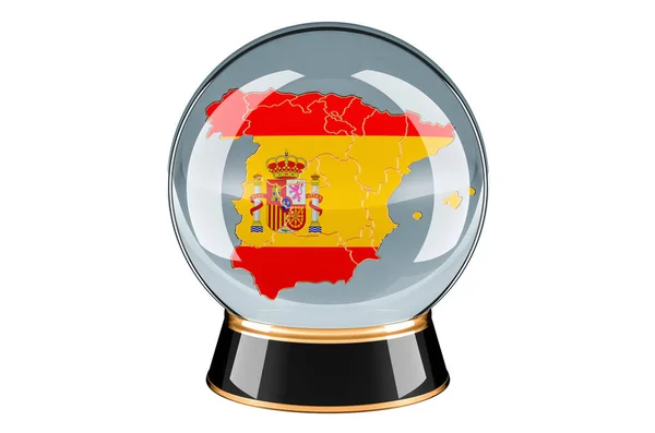 水晶球与西班牙地图 西班牙的预测和预测 在白色背景上孤立的3D渲染 — 图库照片
