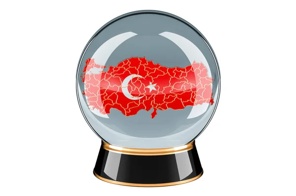 Kristálygömb Török Térképpel Előrejelzés Előrejelzés Törökországra Koncepció Renderelés Elszigetelt Fehér — Stock Fotó