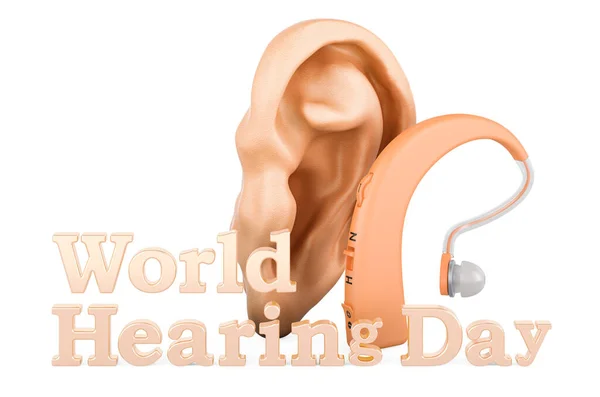 Oído Humano Con Audífono Concepto Del Día Mundial Audiencia Representación — Foto de Stock