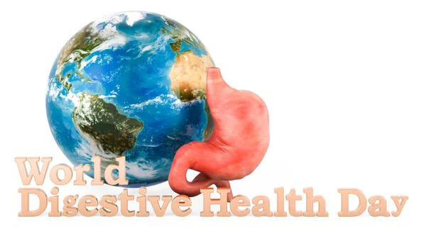 Концепция Всемирного Дня Здоровья Пищеварения Человеческий Желудок Земным Глобусом Рендеринг — стоковое фото