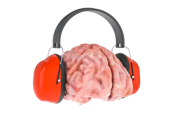 大脑与耳朵卫士 防止噪音 在白色背景上孤立的3D渲染 — 图库照片