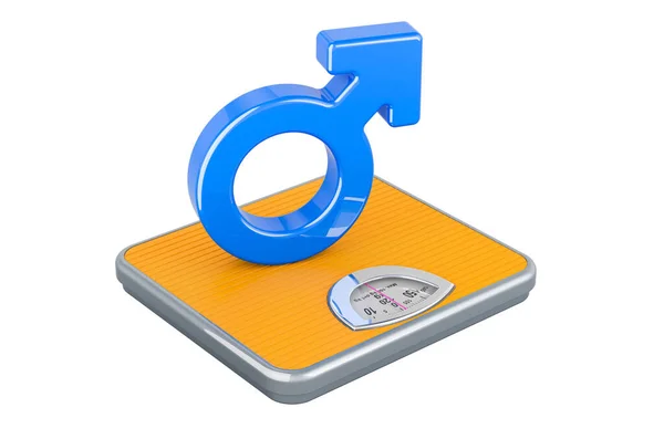 男性の性別記号と体重計 白い背景に隔離された3Dレンダリング — ストック写真