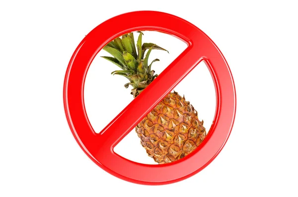 Ananas Met Verboden Bord Weergave Geïsoleerd Witte Achtergrond — Stockfoto