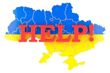 Ukrayna haritasına yardım et. Beyaz arkaplanda 3B görüntüleme izole edildi