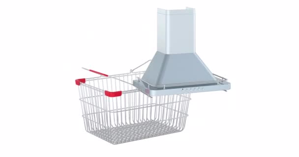 厨房排气罩添加到购物篮 3D动画 在白色背景上孤立的3D渲染 — 图库视频影像