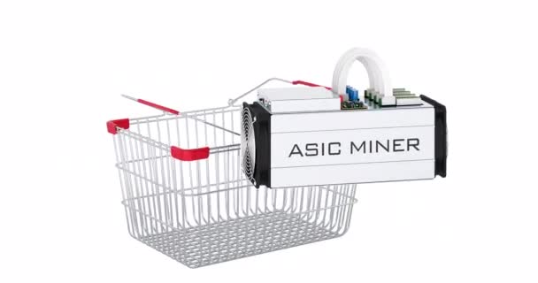 Minatore Asic Aggiunta Carrello Della Spesa Animazione Rendering Isolato Sfondo — Video Stock