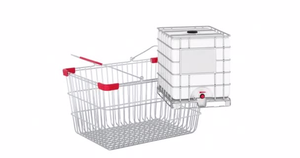 Intermediate Bulk Container Adding Shopping Basket Animation Rendering Isolated White — Stock Video