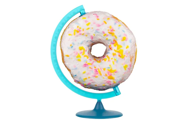Donut Geographical Globe Planet Earth National Doughnut Day Concept Rendering — Stok fotoğraf