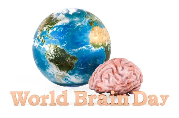 Human Brain Earth Globe World Brain Day Concept Rendering Isolated — стоковое фото