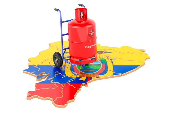 Ecuadorianische Landkarte Mit Propangasflasche Auf Einem Lkw Gas Delivery Service — Stockfoto