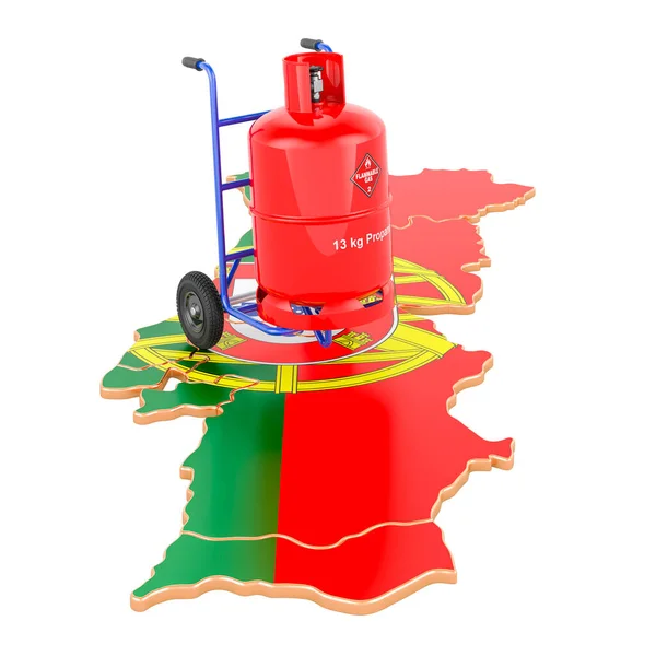Portugisisk Karta Med Propangas Cylinder Hand Lastbil Gas Delivery Service — Stockfoto